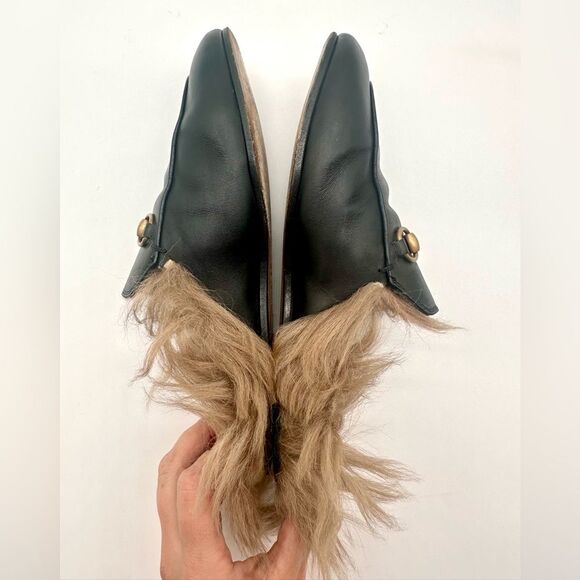 Gucci Princetown Fur Mule Black Horsebit SlipperShearling Loafer Flats EU37 US7 - Picture 9 of 10